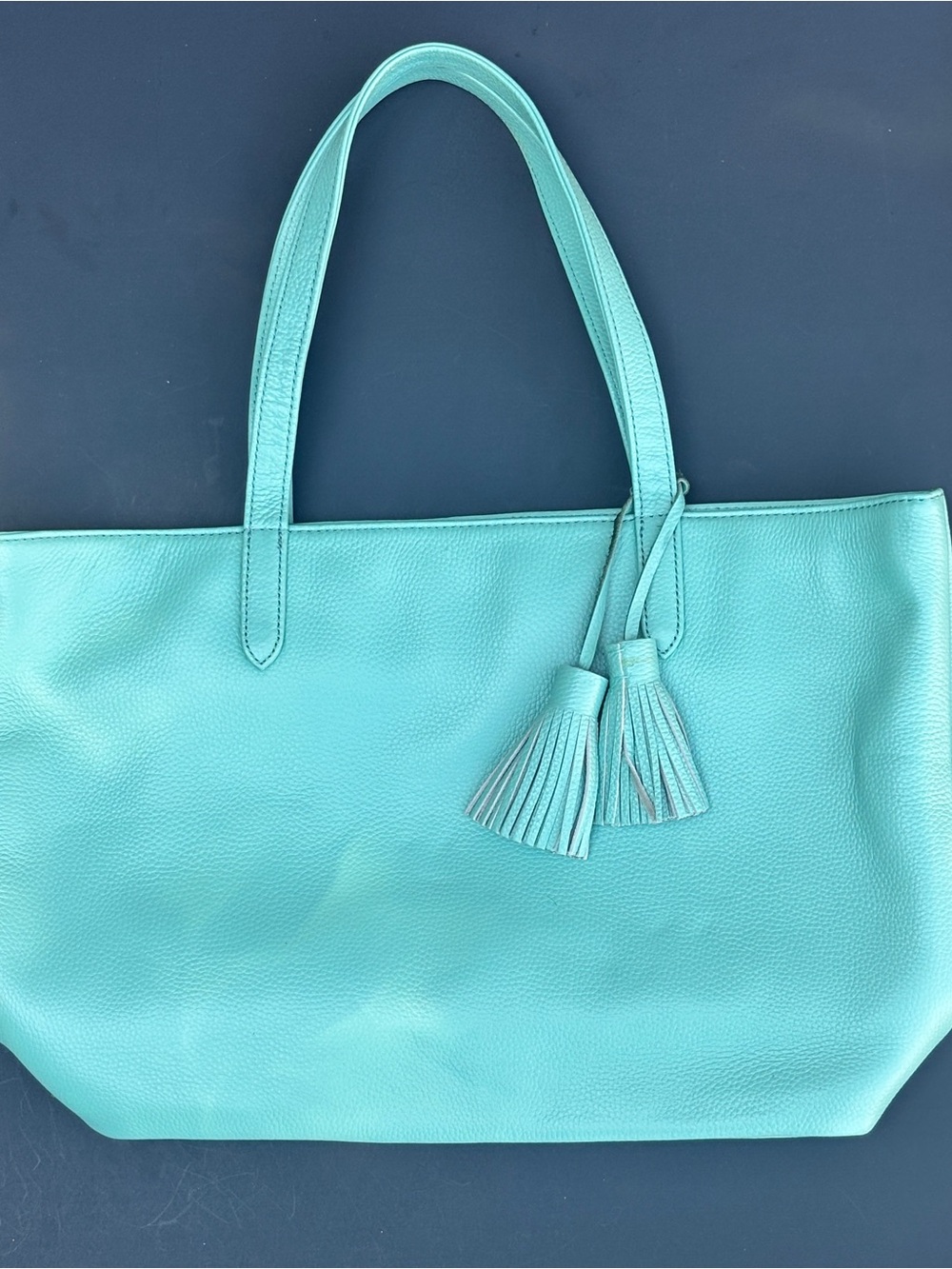 Vintage Onna Ehrlich large tote bag in a discontinued mint/turquoise color.